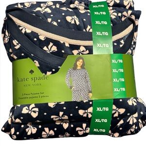 Kate Spade Pajama Set Velvet Blue Pink Bows Size XL Valentines Day 2 Piece NWT